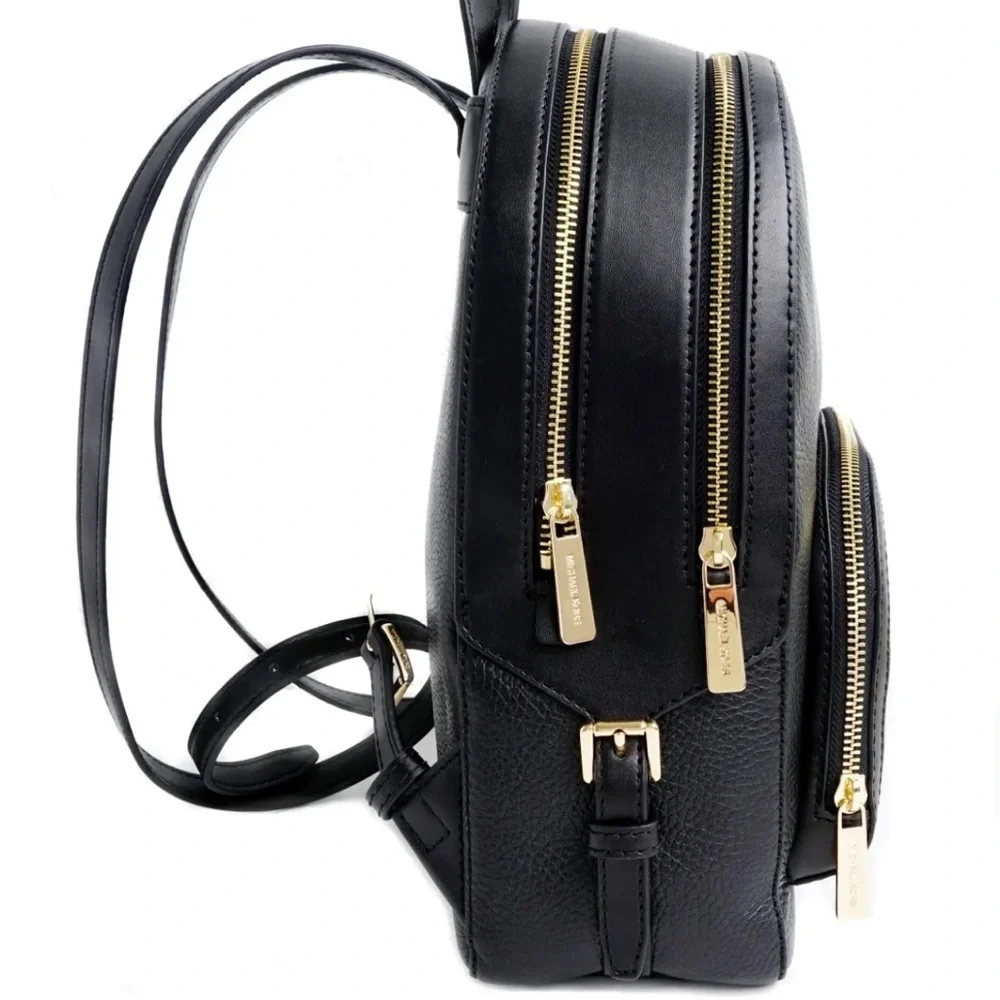 Michael Kors Jaycee Medium Pebbled Leather Backpack Black /Golden Tone Hardware